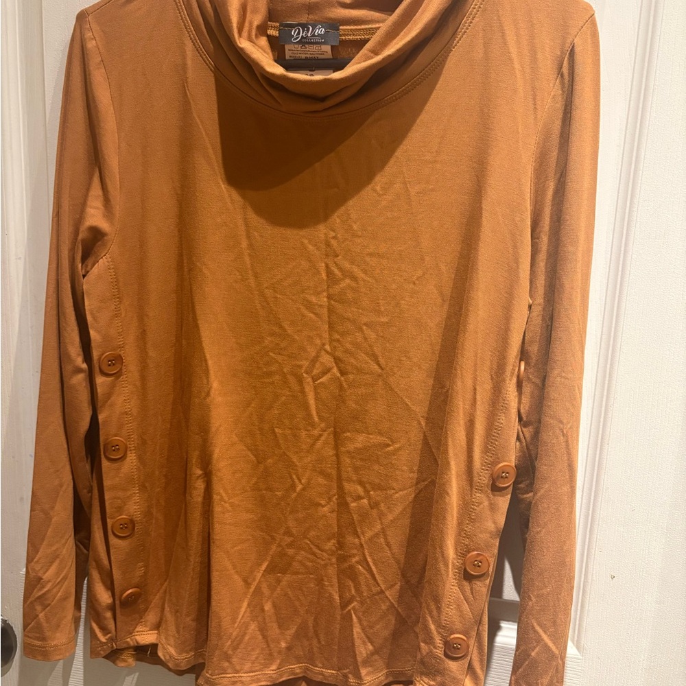 Brown Cowl Neck Button Detail Top